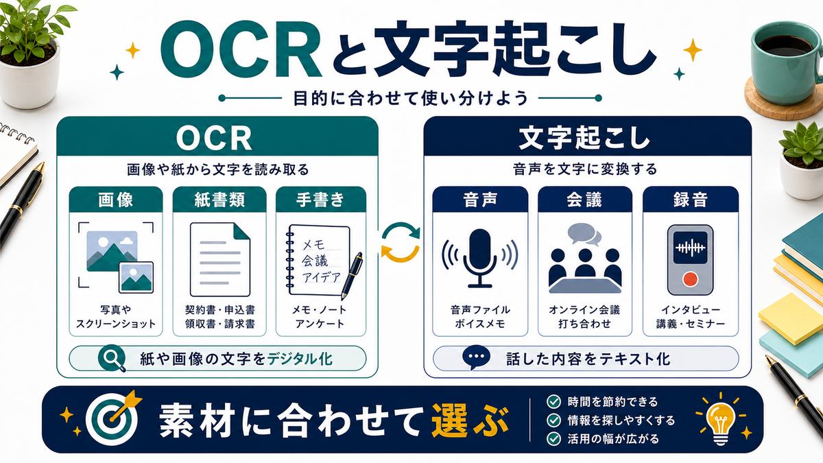 OCRと音声文字起こしの違いを整理した図解