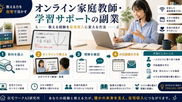 オンライン家庭教師・学習サポートの副業の始め方をまとめたアイキャッチ画像