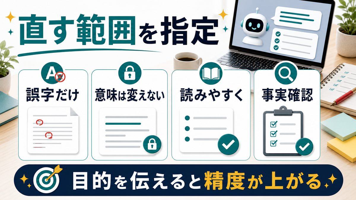AI校正で直す範囲を指定する考え方を整理した図解