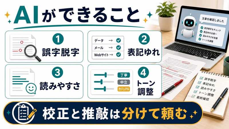 AIが校正と推敲でできることを整理した図解