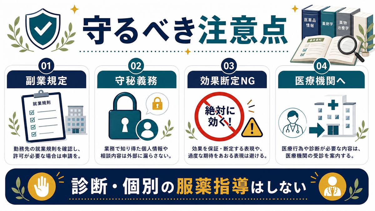 薬剤師が副業で守るべき注意点を整理した図解