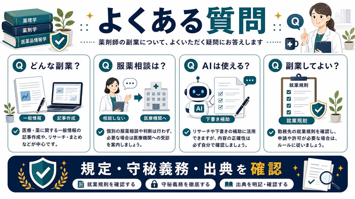 薬剤師の副業でよくある質問を整理した図解
