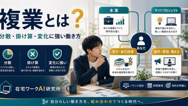 複業とは何かと分散・掛け算・変化に強い働き方を示す在宅ワークAI研究所のアイキャッチ画像