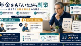 年金をもらいながら副業をする時の働き方と在職老齢年金、税金の確認ポイントを整理した図解