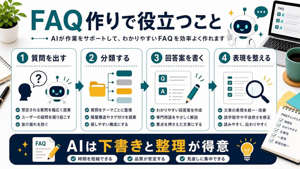 AIがFAQ作りで役立つ作業を整理した図解