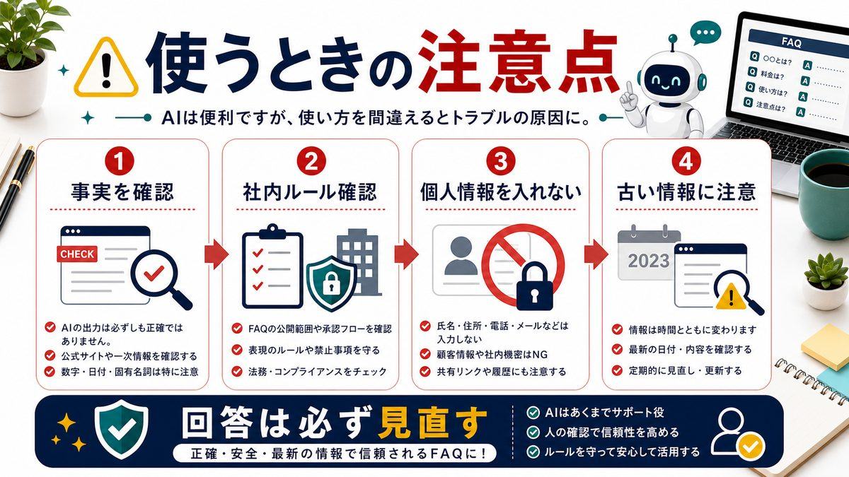 AIでFAQを作るときの注意点を整理した図解