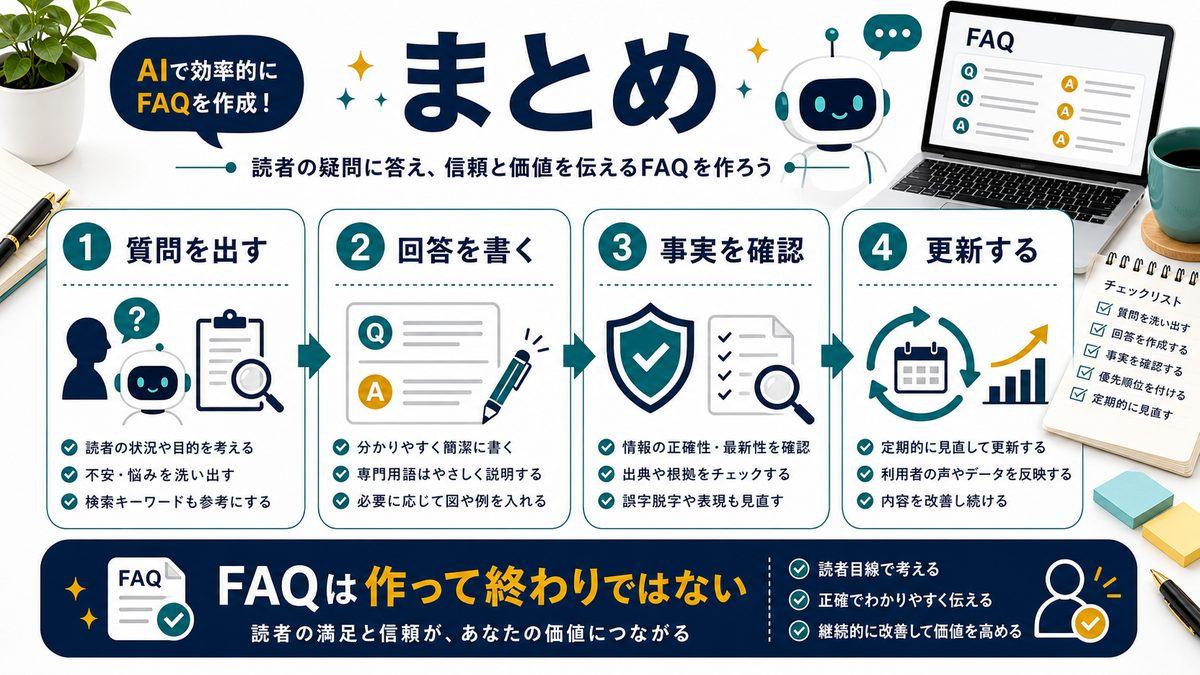 AIでFAQを作る方法のまとめを整理した図解