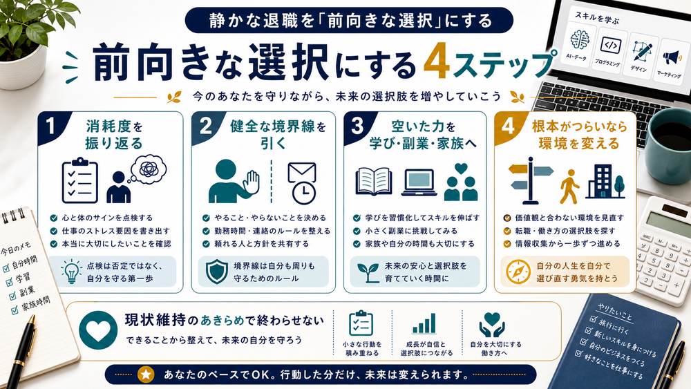 静かな退職を前向きな選択にする4ステップの図解