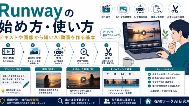 Runwayでテキストや画像から短いAI動画を作り確認編集する流れのアイキャッチ画像