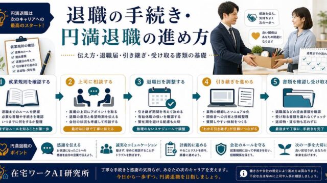 退職の手続きと円満退職の進め方をまとめたアイキャッチ画像