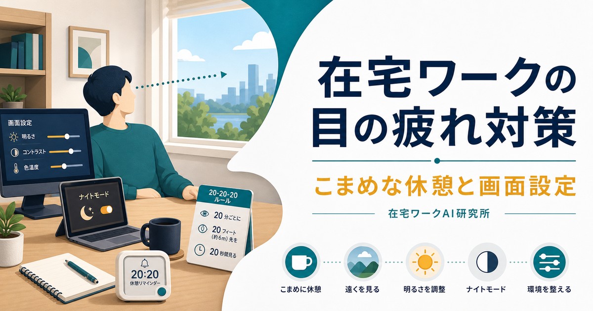在宅ワークの目の疲れ対策と画面設定のアイキャッチ