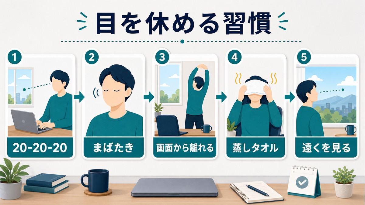 20-20-20・まばたき・画面から離れるなど目を休める習慣の図
