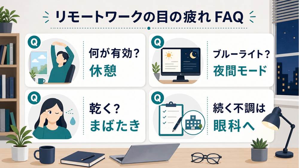 在宅ワークの目の疲れ・ブルーライト・乾き・眼科相談のFAQ図