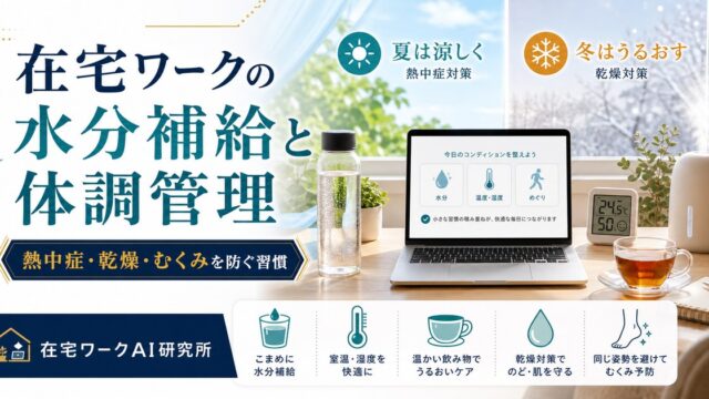 在宅ワークの水分補給と体調管理、熱中症・乾燥・むくみを防ぐ習慣のアイキャッチ