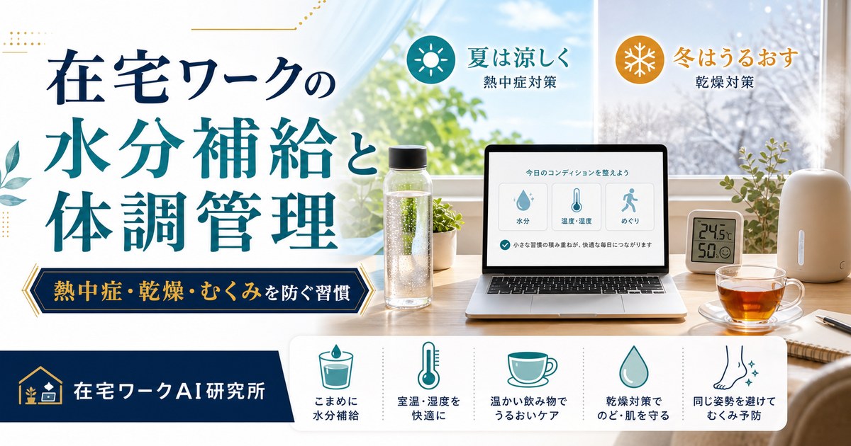 在宅ワークの水分補給と体調管理、熱中症・乾燥・むくみを防ぐ習慣のアイキャッチ