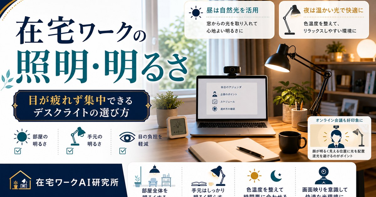 在宅ワークの照明と明るさ、デスクライトの選び方のアイキャッチ