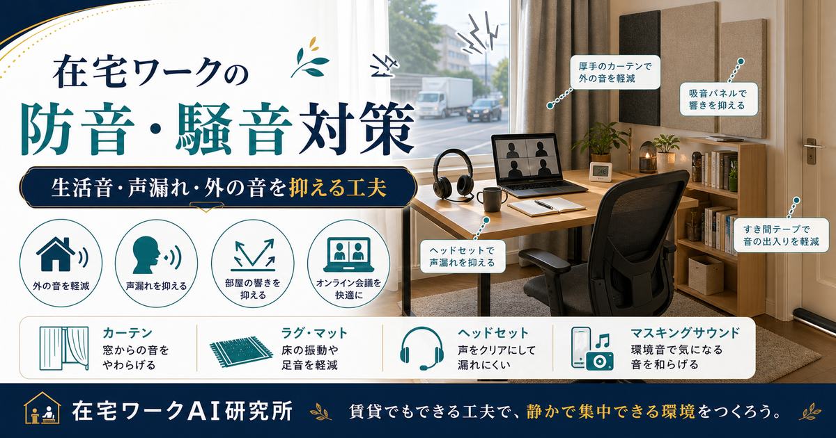 在宅ワークの防音・騒音対策と生活音・声漏れ対策のアイキャッチ