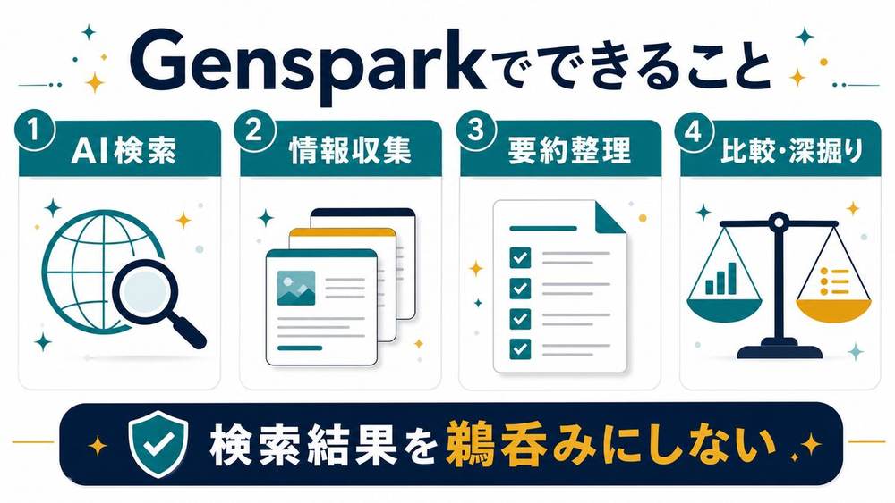 GensparkでできるAI検索や情報収集を整理した図解