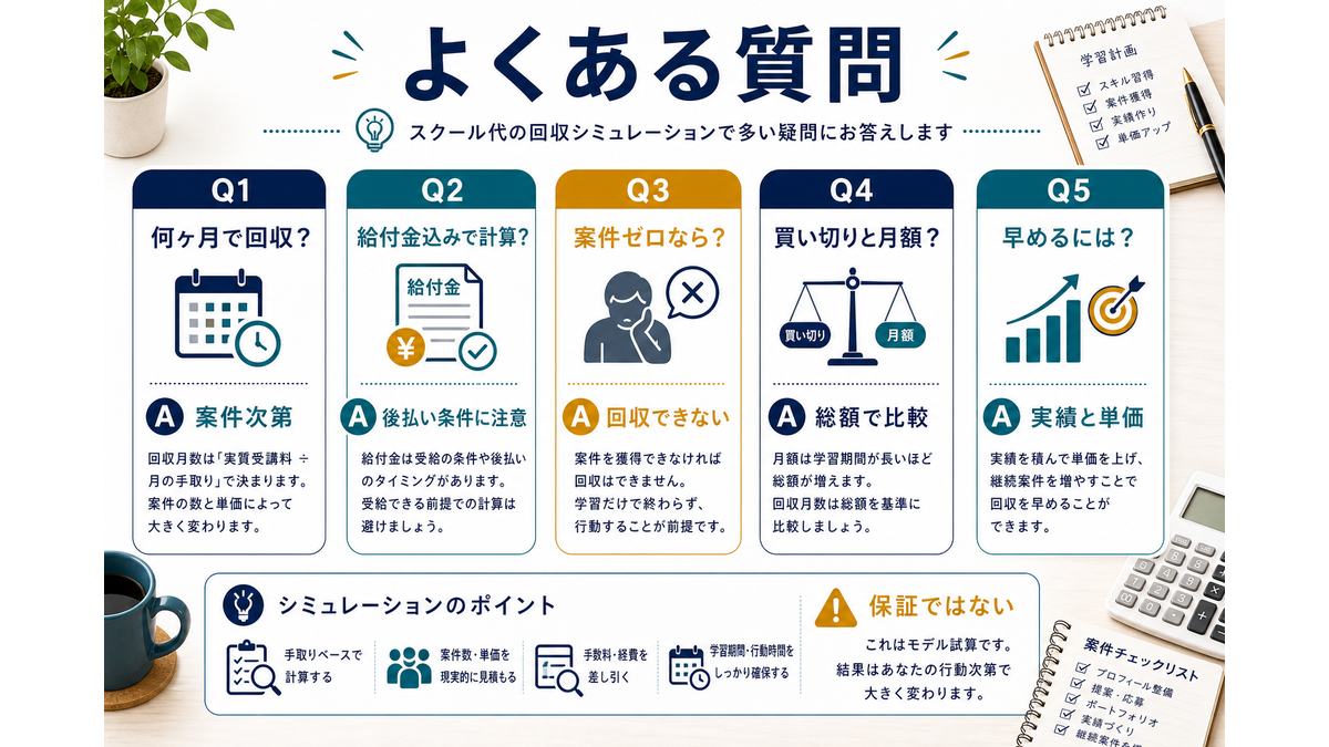 スクール代の回収月数に関するよくある質問を要約した図解