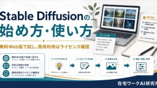 Stable Diffusionを無料Web版で試し商用利用はライセンス確認する流れのアイキャッチ画像