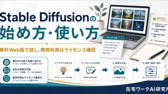 Stable Diffusionを無料Web版で試し商用利用はライセンス確認する流れのアイキャッチ画像