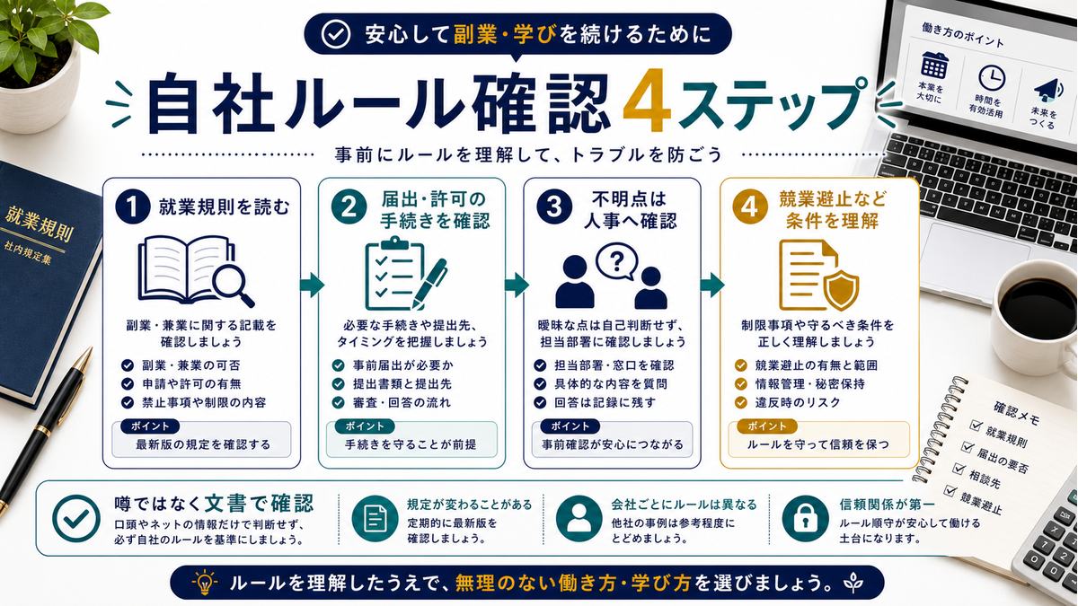 自社の副業規定を確認する4ステップの図解