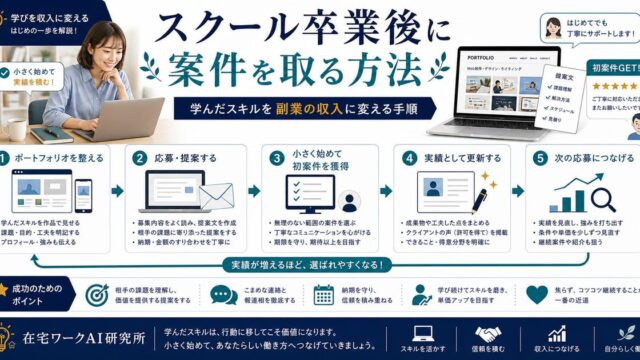 スクール卒業後に案件を取る方法をまとめたアイキャッチ画像