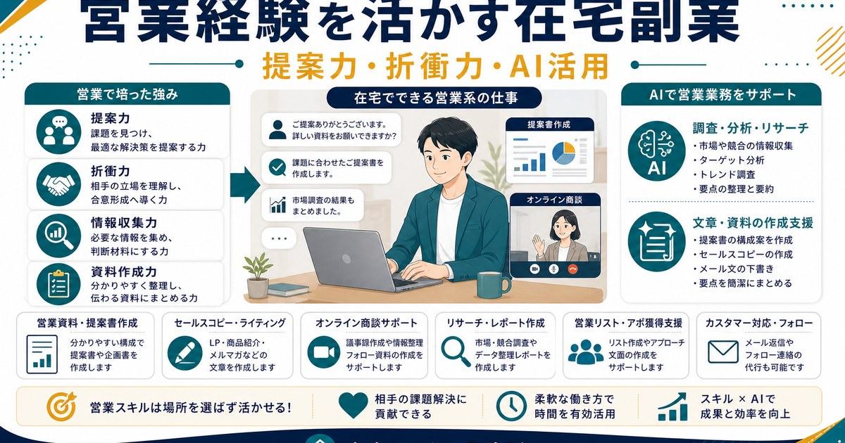 営業職の経験を活かす在宅副業とAI活用を整理したアイキャッチ画像