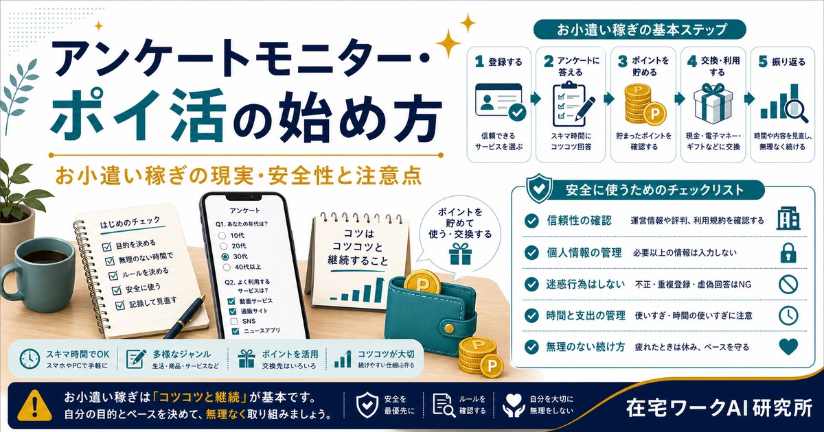 アンケートモニターとポイ活の始め方と安全性の注意点を整理したアイキャッチ画像