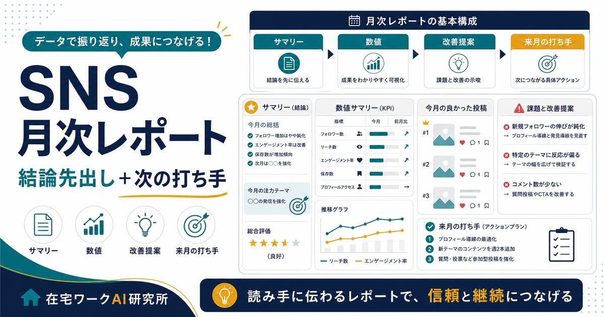 SNS運用代行の月次レポートで結論先出しと次の打ち手を示すアイキャッチ画像