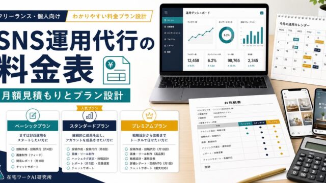 SNS運用代行の料金表と月額見積もりを整理するアイキャッチ画像