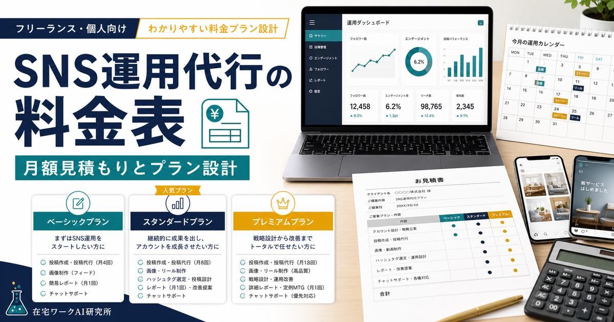 SNS運用代行の料金表と月額見積もりを整理するアイキャッチ画像
