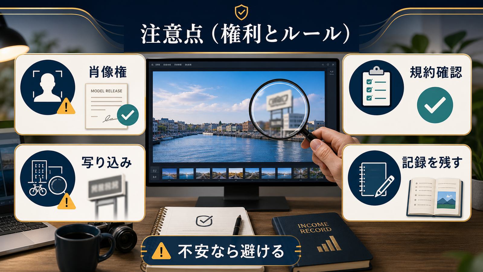肖像権写り込み規約確認記録を残す不安なら避けるストックフォト権利ルール注意点図