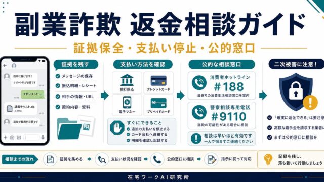 副業詐欺の返金相談と証拠保全を整理したアイキャッチ画像