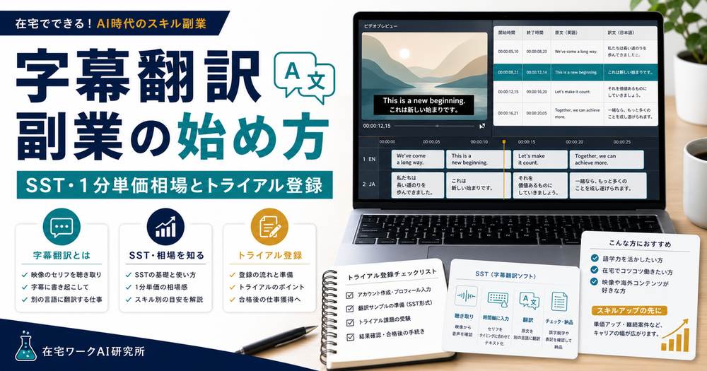 字幕翻訳の副業の始め方を整理するアイキャッチ画像
