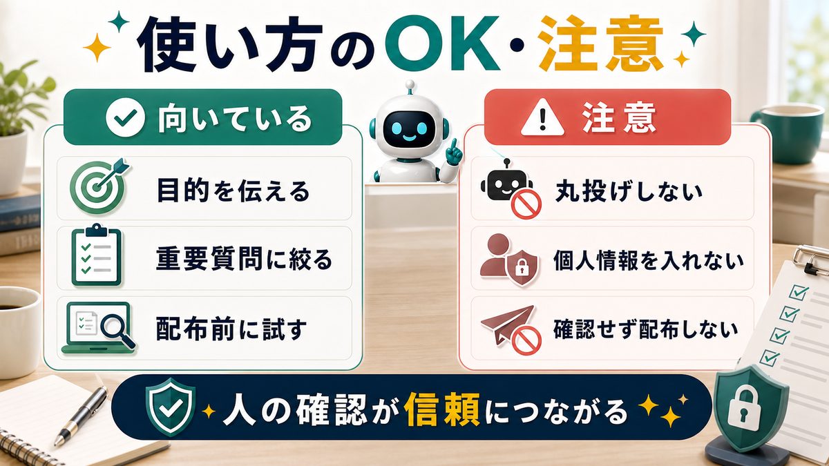 AIアンケート作成の向いている使い方と注意点を比較した図解