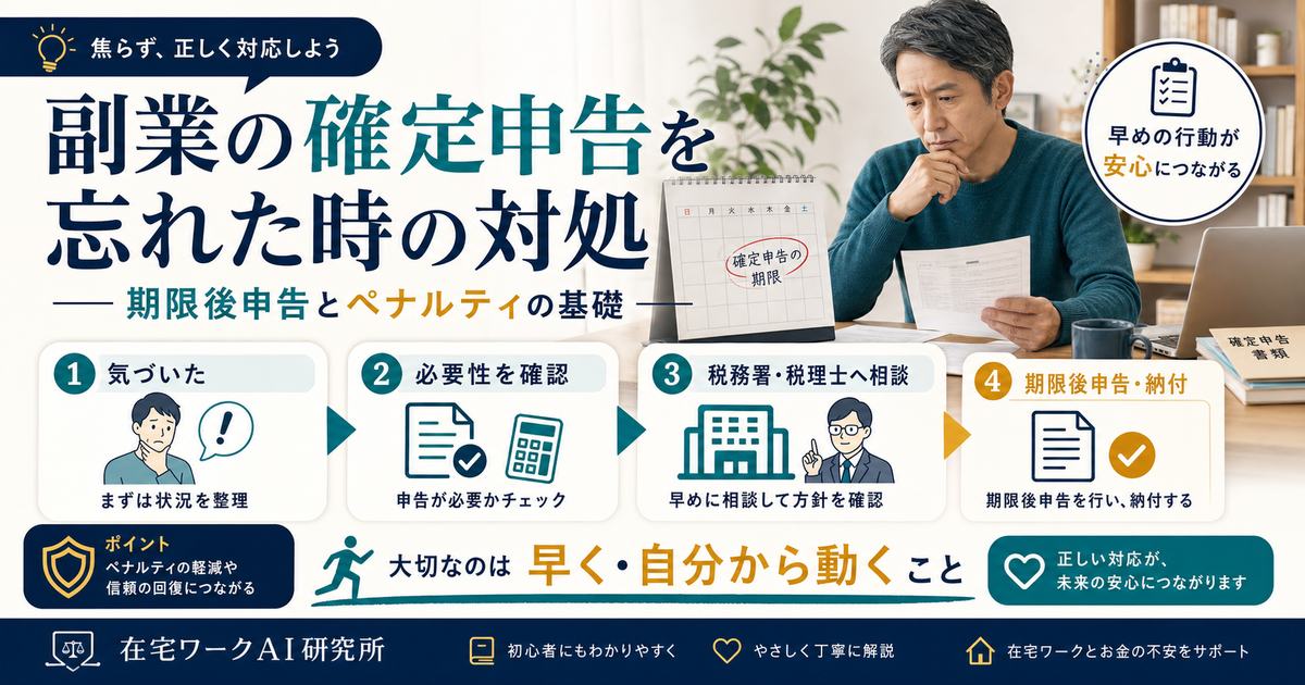 副業の確定申告を忘れた時に期限後申告とペナルティの基礎を整理する図解