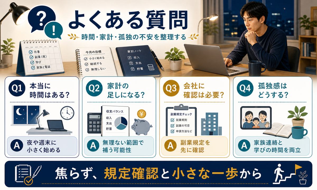 単身赴任中の副業に関するよくある質問をまとめた図解