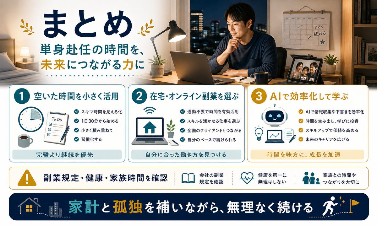 単身赴任の時間を在宅副業と学びに活かすまとめ図