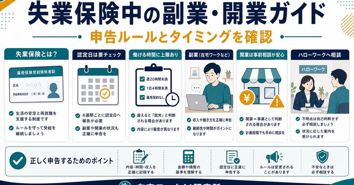失業保険受給中の副業と開業タイミングの申告ルールを整理したアイキャッチ画像