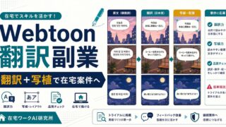 Webtoon翻訳と写植で在宅案件に進む流れを示すアイキャッチ画像