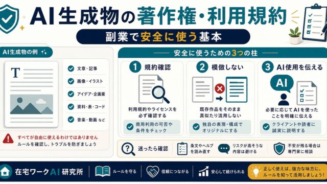 AI生成物の著作権と利用規約の注意点を示すアイキャッチ画像