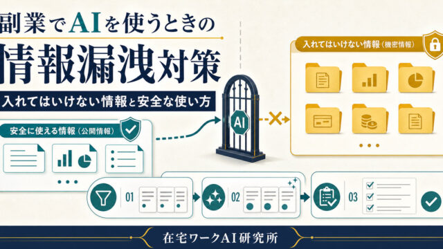 副業でAIを使うときの情報漏洩対策と安全な使い方のアイキャッチ