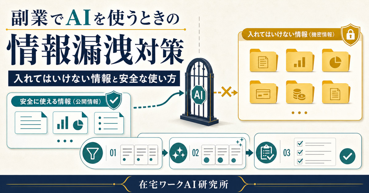 副業でAIを使うときの情報漏洩対策と安全な使い方のアイキャッチ