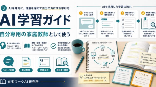 AIで勉強と学習を効率化する方法を、自分専用の家庭教師として使う流れにまとめた図解