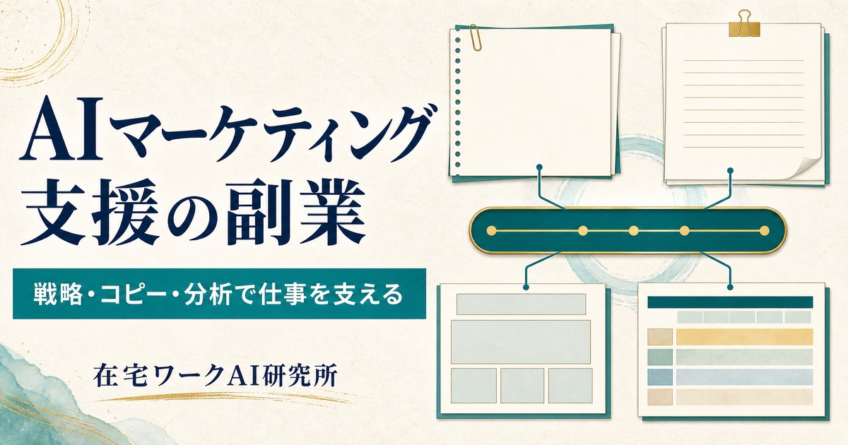 市場調査・コピー・LP設計・SNS戦略をAIで補助し人が判断するAIマーケティング支援副業のImage2アイキャッチ
