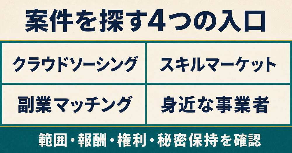 クラウドソーシング・スキルマーケット・副業マッチング・身近な事業者という案件獲得の4入口の図