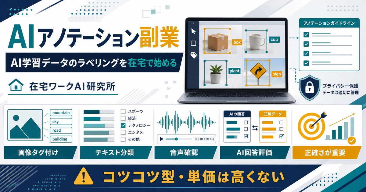 AIアノテーション副業のラベリング作業と正確さを示すアイキャッチ画像