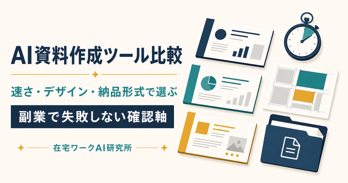 AI資料作成ツールを速さとデザインと納品形式で比較する記事のアイキャッチ