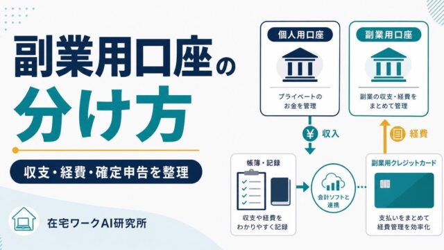 副業用口座の分け方として収支、経費、確定申告を整理するために専用口座と専用カードを分ける図解